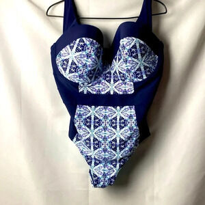 NWT ADORE ME ONE PIECE SWIMSUIT WO SIZE40 H(BRA SIZE 12/14)NAVY PURPLE BACK HOOK